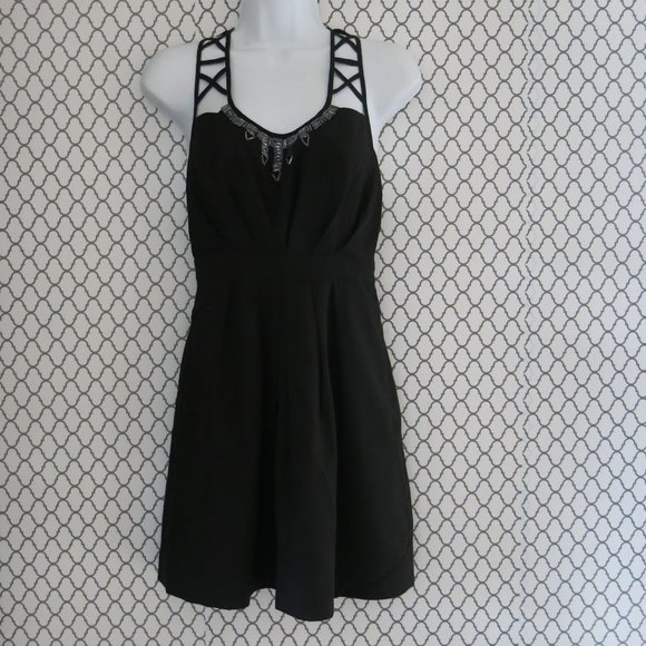 BCBGeneration Black Sleeveless Beaded Pleated Mini Dress - Size 2 - Picture 1 of 8